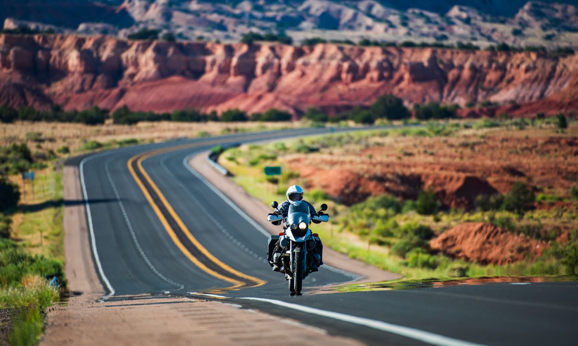 A motorcyclist exploring the best motorcycle routes in Arizona, presented by TEAM Arizona.